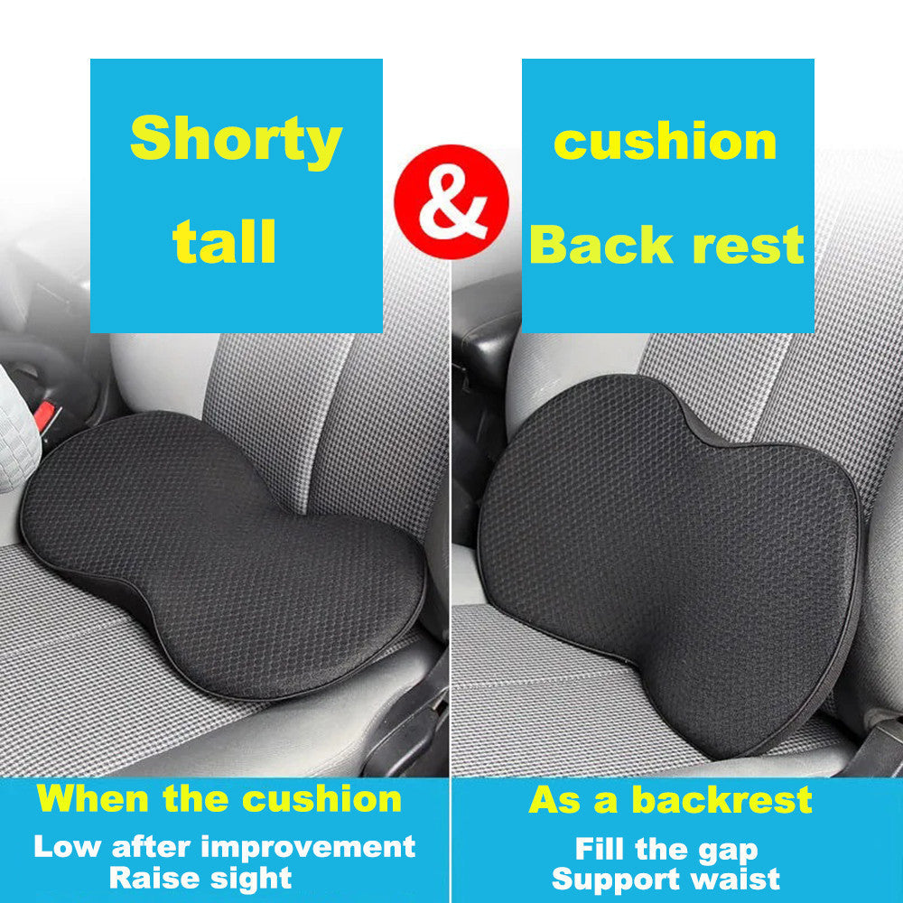 Black Mini Car Seat Cushion - Memory Foam Height-Boost Cushion with Removable Mesh Cover - Driver Seat Pad for All Seasons