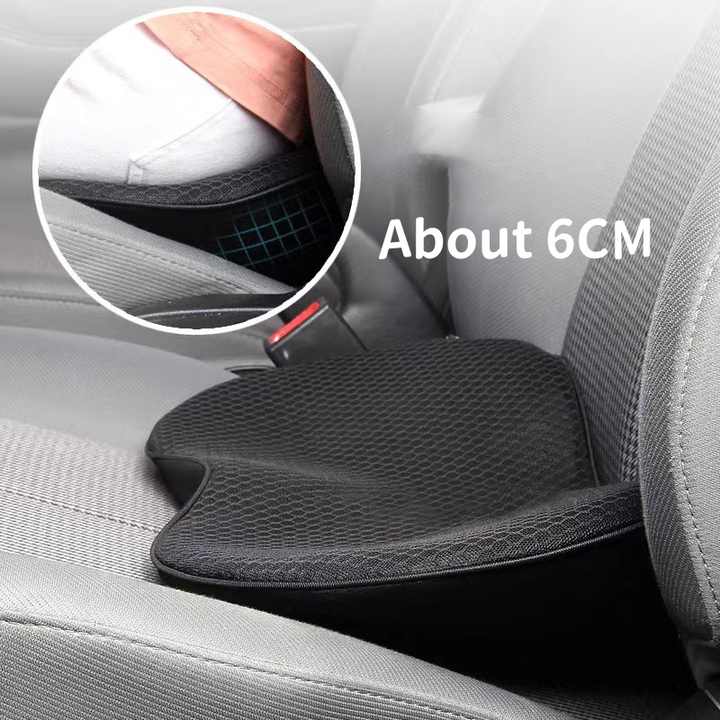 Black Mini Car Seat Cushion - Memory Foam Height-Boost Cushion with Removable Mesh Cover - Driver Seat Pad for All Seasons