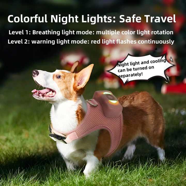 Size S Pink Pet Cooling Harness  LED Lights & Leash - Summer Relief for Small Dogs and Cats