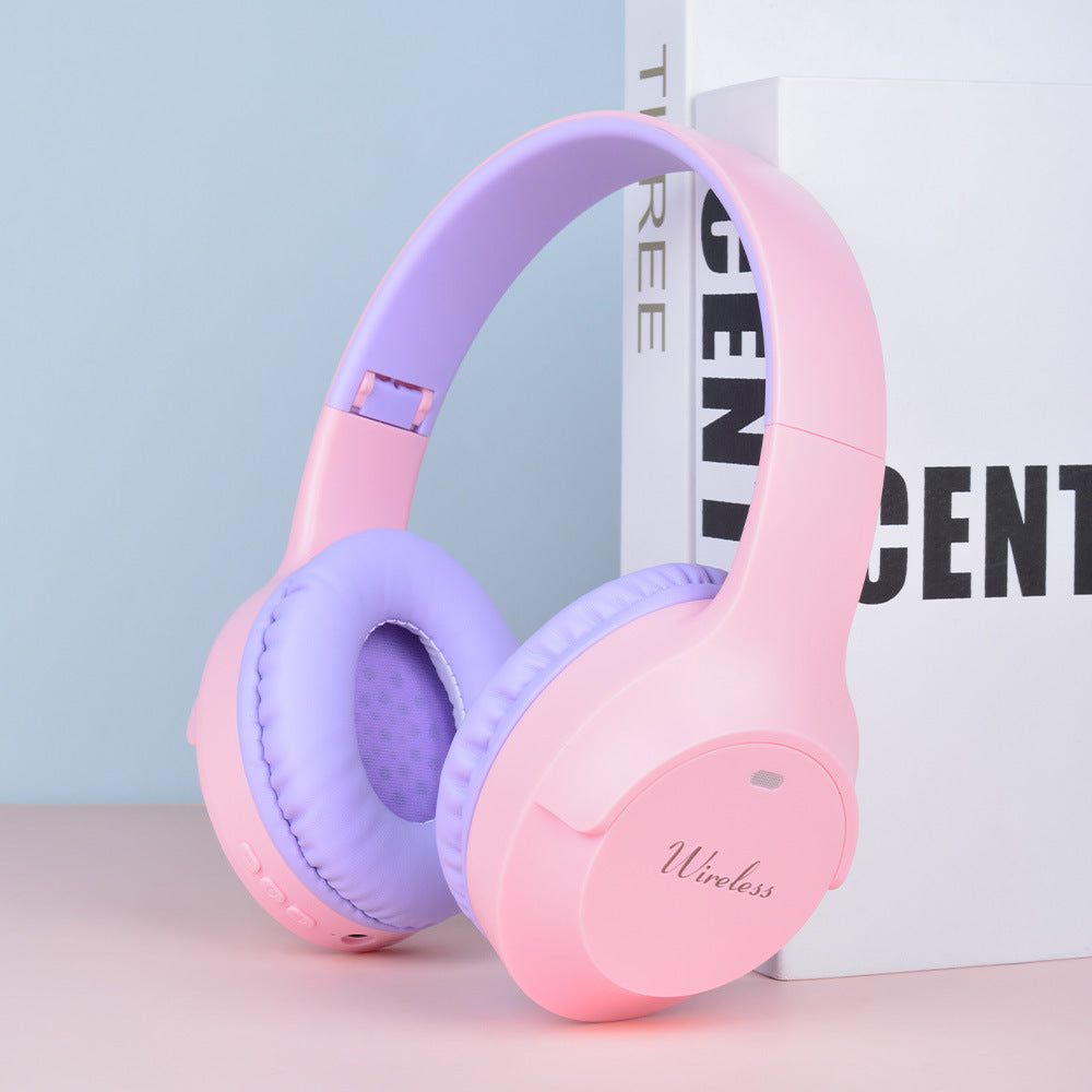 Pink Wireless Bluetooth Headphones with Hi-Fi Bass, Foldable Design, and Card Slot