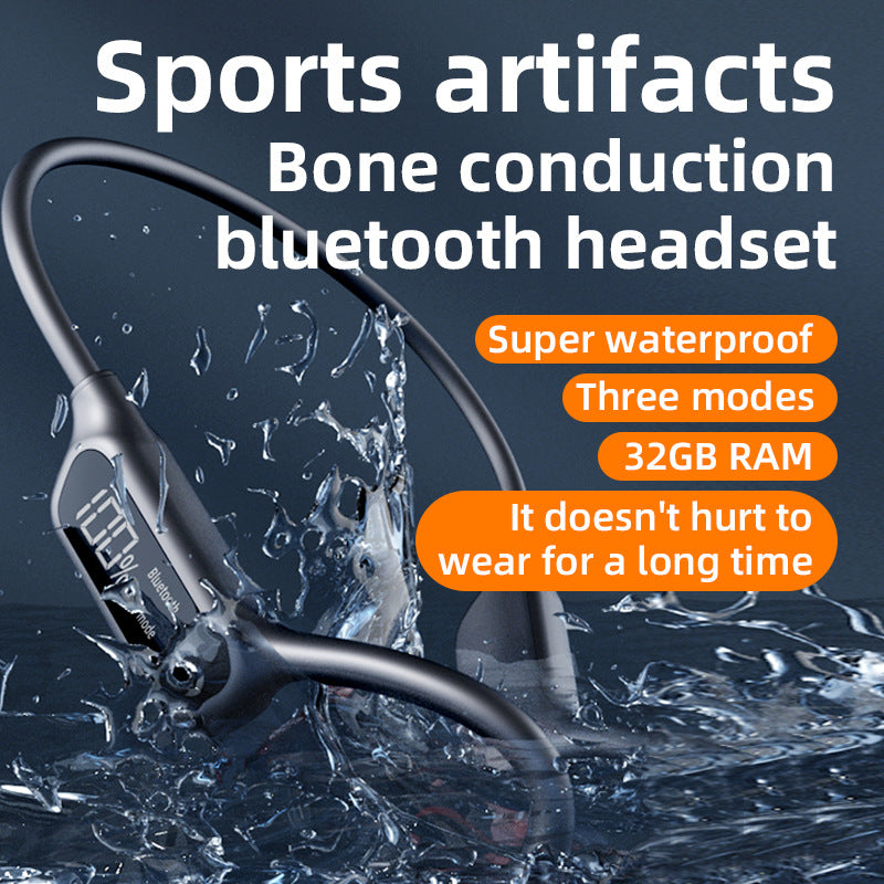 Black-orange Waterproof Bone Conduction Bluetooth Headset - 32GB Memory, Lightweight & Durable for Sports