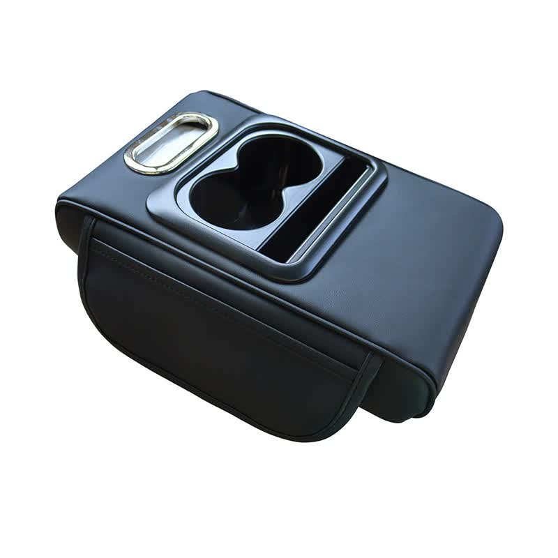 GT-6 No embroidery Black ,Multifunctional Car Armrest Storage Box Cushion - Universal Fit with Cup Holder and Tissue Dispenser