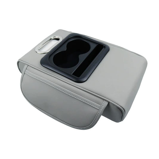 GT-6 No embroidery Gray ,Multifunctional Car Armrest Storage Box Cushion - Universal Fit with Cup Holder and Tissue Dispenser