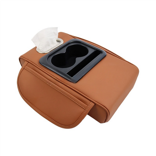 GT-6 No embroidery Orange ,Multifunctional Car Armrest Storage Box Cushion - Universal Fit with Cup Holder and Tissue Dispenser