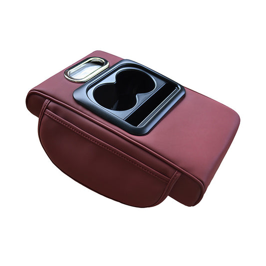 GT-6 No embroidery Wine Red ,Multifunctional Car Armrest Storage Box Cushion - Universal Fit with Cup Holder and Tissue Dispenser