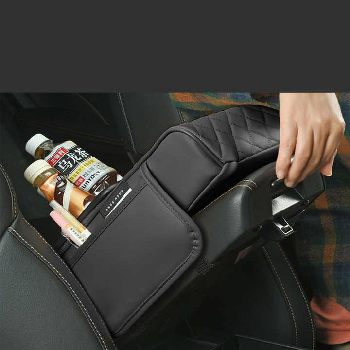 GT-6 No embroidery Wine Red ,Multifunctional Car Armrest Storage Box Cushion - Universal Fit with Cup Holder and Tissue Dispenser