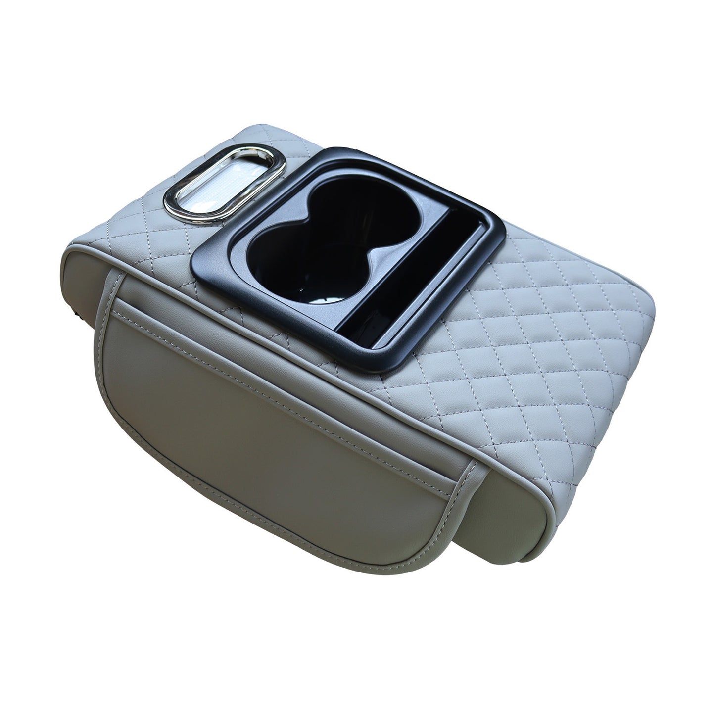 GT-6 Embroidery Gray ,Multifunctional Car Armrest Storage Box Cushion - Universal Fit with Cup Holder and Tissue Dispenser