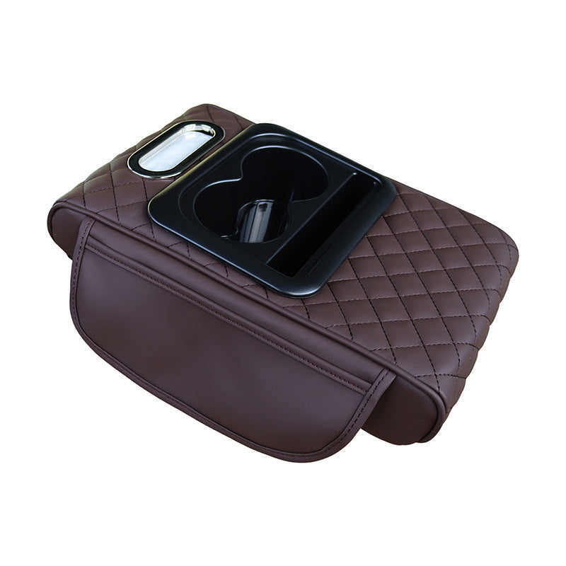 GT-6 Embroidery Coffee ,Multifunctional Car Armrest Storage Box Cushion - Universal Fit with Cup Holder and Tissue Dispenser