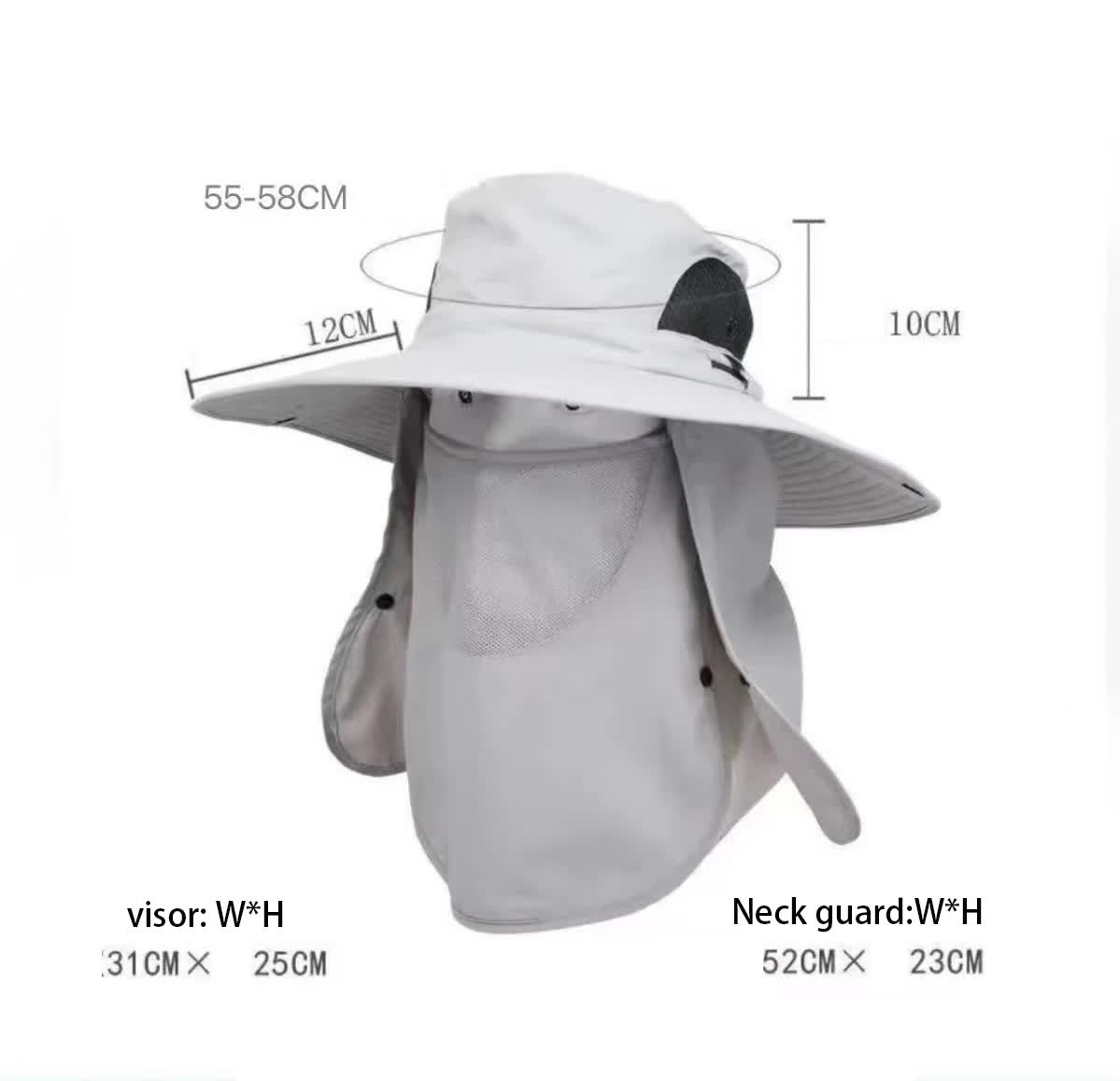 Dark Gray Outdoor UV Protection Sun Hat with Detachable Face and Neck Flap - Wide Brim, Breathable, and Lightweight