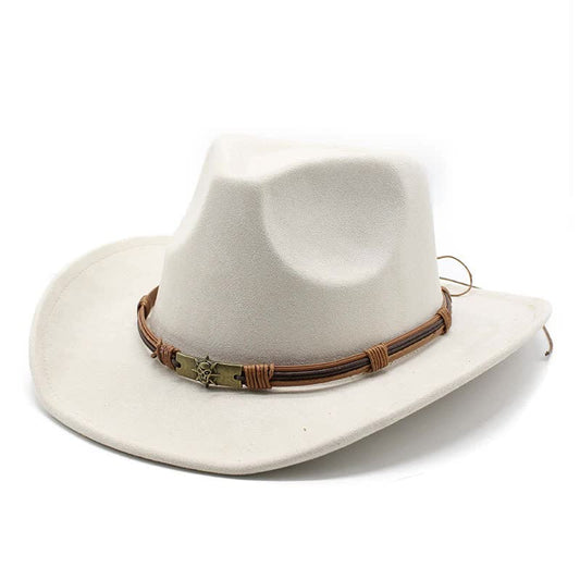 Off White Unisex Faux Suede Western Cowboy Hat - Wide Brim Vintage Fedora for Outdoor Travel,M(57-58cm)