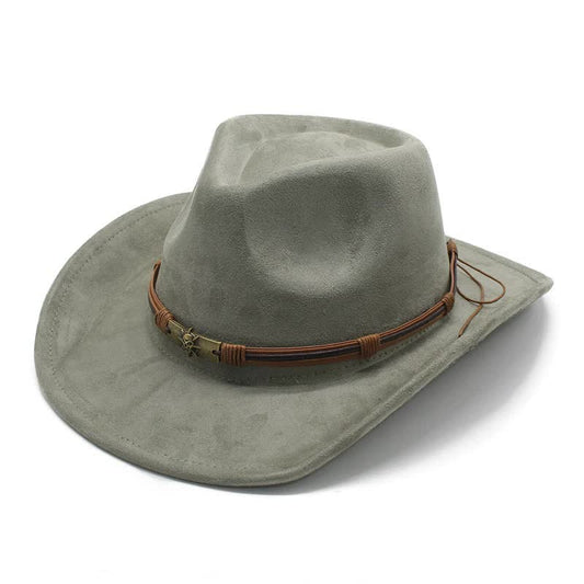 Green Unisex Faux Suede Western Cowboy Hat - Wide Brim Vintage Fedora for Outdoor Travel,M(57-58cm)