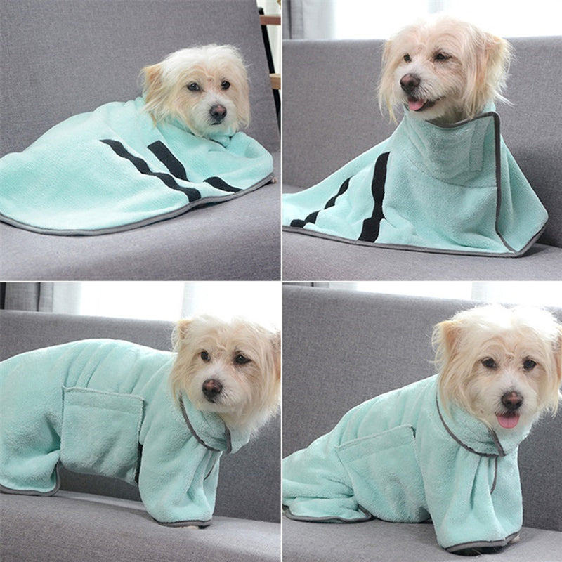 2PCS/S Size Green Soft and Absorbent Dog Bathrobe Towel - Cozy Pet Drying Wrap for Small to Medium Dogs