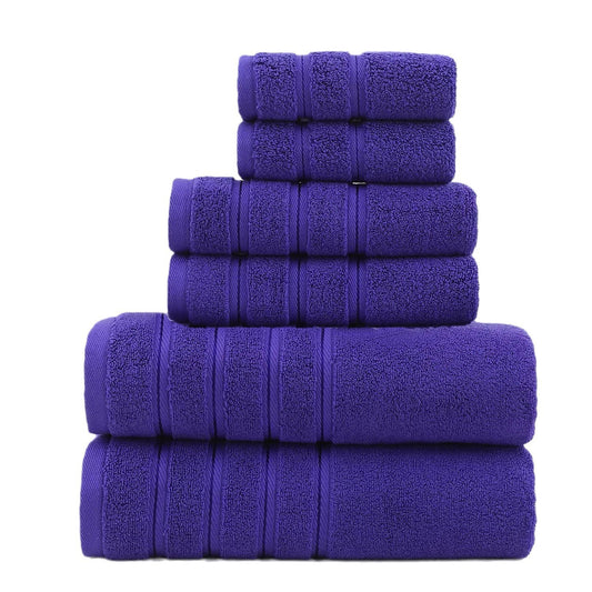 Purple Luxury Cotton Towel Set - 6-Piece Ultra-Soft Bath, Hand, and Washcloth Set