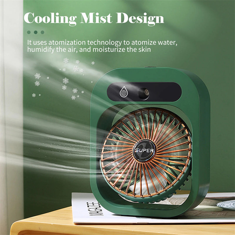 Portable USB Rechargeable Misting Fan – Compact Personal Fan with Cooling Spray - Green Colors