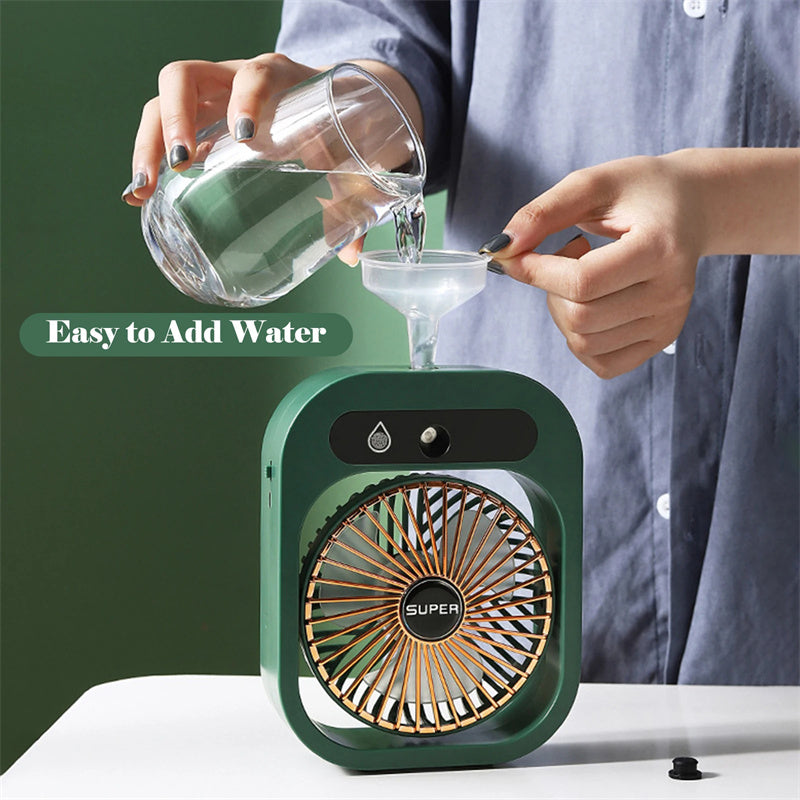 Portable USB Rechargeable Misting Fan – Compact Personal Fan with Cooling Spray - Green Colors