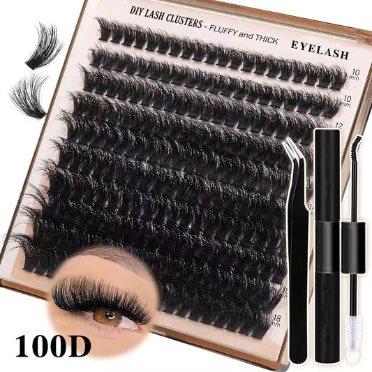 3 PCS DIY Lash Clusters Kit - 100D Fluffy & Thick False Eyelashes with Adhesive and Tools