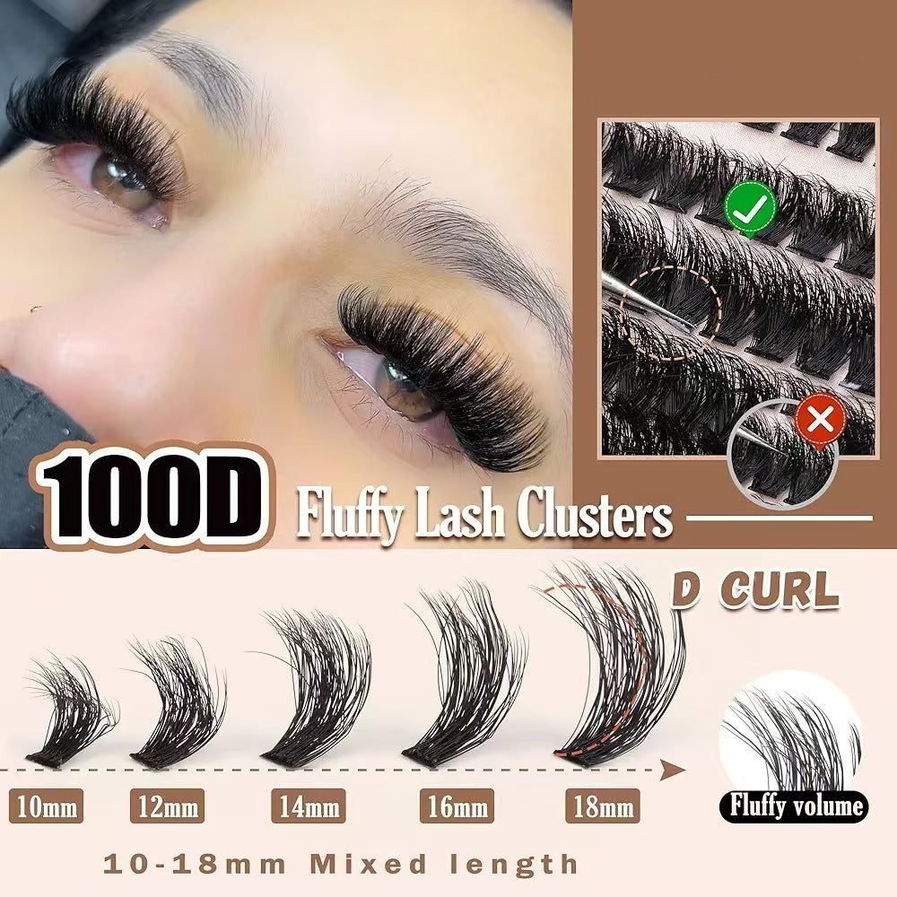 3 PCS DIY Lash Clusters Kit - 100D Fluffy & Thick False Eyelashes with Adhesive and Tools