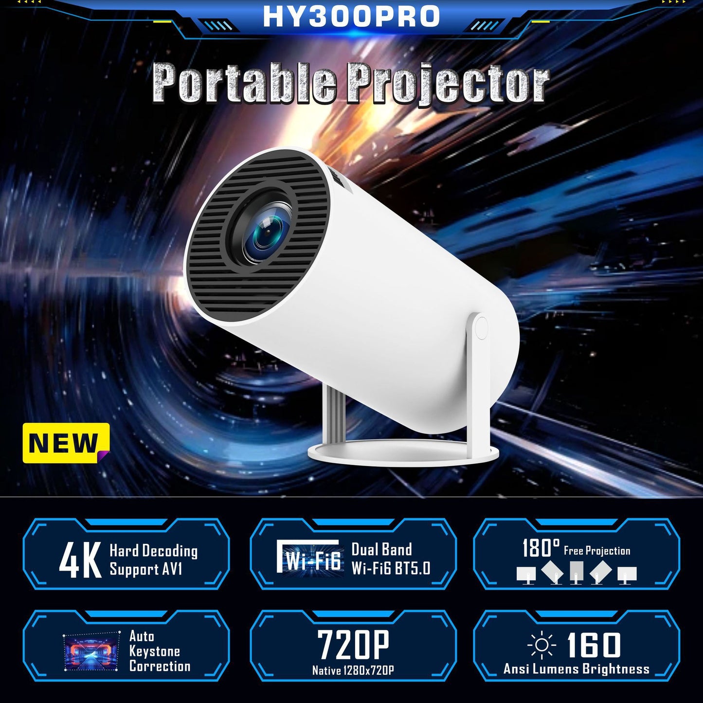 Portable 180 Degrees Adjustable Mini Projector - Full HD Home Theater