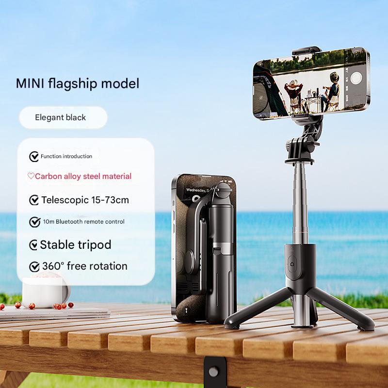 Black Portable Selfie Stick Tripod with Bluetooth Remote - Compact and Adjustable