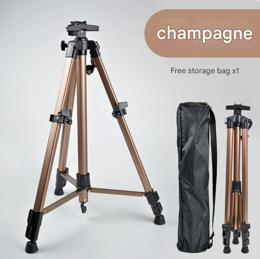 Champagne Lightweight Adjustable Aluminum Camera Tripod with Carry Bag - Professional Photography Stand