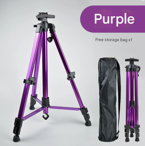 Purple Lightweight Adjustable Aluminum Camera Tripod with Carry Bag - Professional Photography Stand