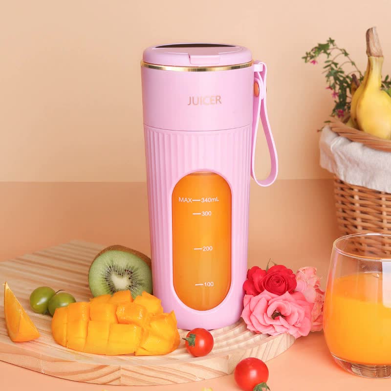 Pink Portable Mini Blender - White USB Rechargeable Personal Juicer with Straw Gift