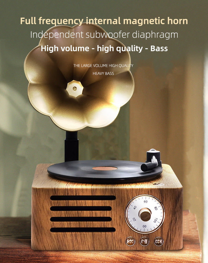 Vintage Gramophone Bluetooth Speaker - Retro Wireless Music Player with Classic Design