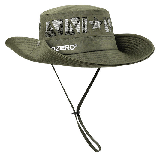 Military Green Outdoor UV Protection Wide-Brim Boonie Hat with Mesh Ventilation