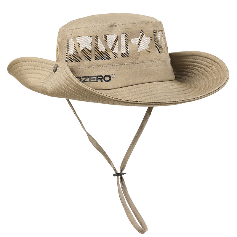 Khaki Outdoor UV Protection Wide-Brim Boonie Hat with Mesh Ventilation