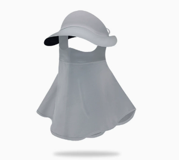 Grey Women's UV Protection Sun Hat with Detachable Neck Flap and Wide Brim