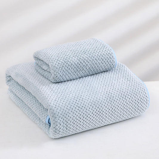 Blue Luxury White Bath Towel and Hand Towel Set - Ultra Soft and Absorbent