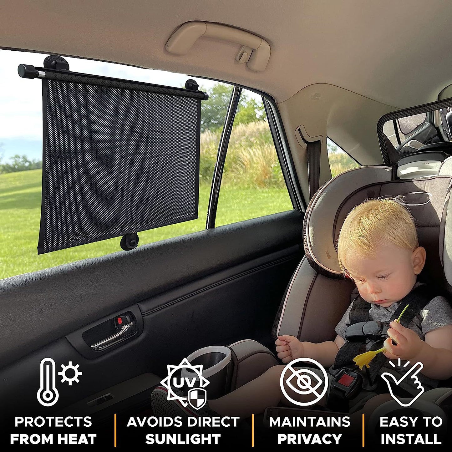 2 PCS Car Side Window Sunshade Protector, UV Protection and Heat Blocker 40x45cm