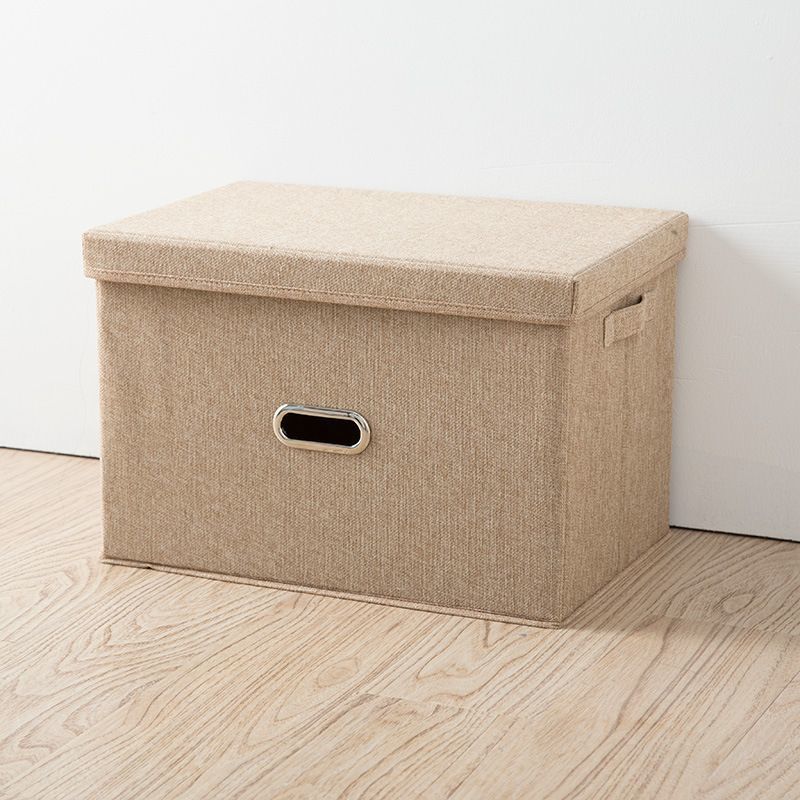 Beige Storage Fabric Bin with Lid - Compact and Stylish for Organizing Your Home