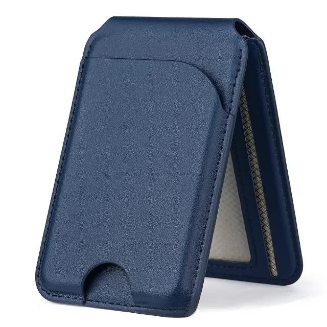 Dark Blue MagSafe Magnetic Wallet with Stand - PU Leather Card Holder for iPhone