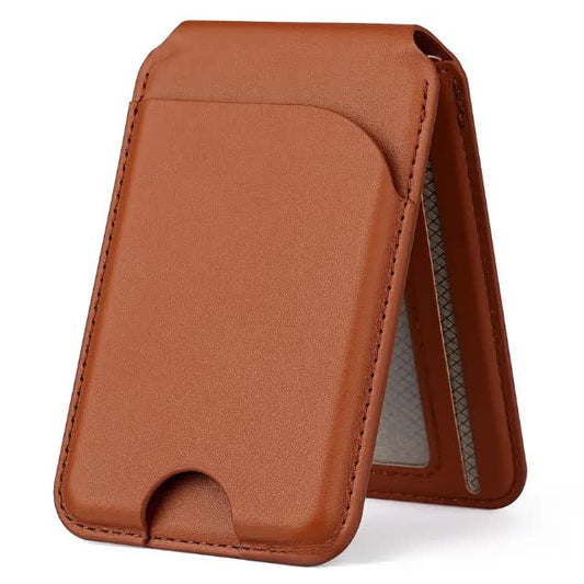 Brown MagSafe Magnetic Wallet with Stand - PU Leather Card Holder for iPhone