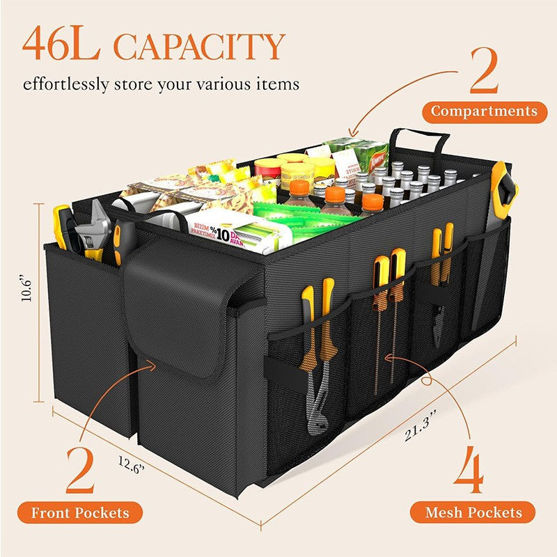 Black Large-Capacity Foldable Car Trunk Storage Organizer - Collapsible Backseat Storage Box