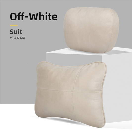 Off-White Luxury Eco-Friendly Suede Car Headrest and Lumbar Cushion Set - Ergonomic Support, All-Season Comfort, Adjustable Straps, and Durable Design for Cars, Office, and Home Use