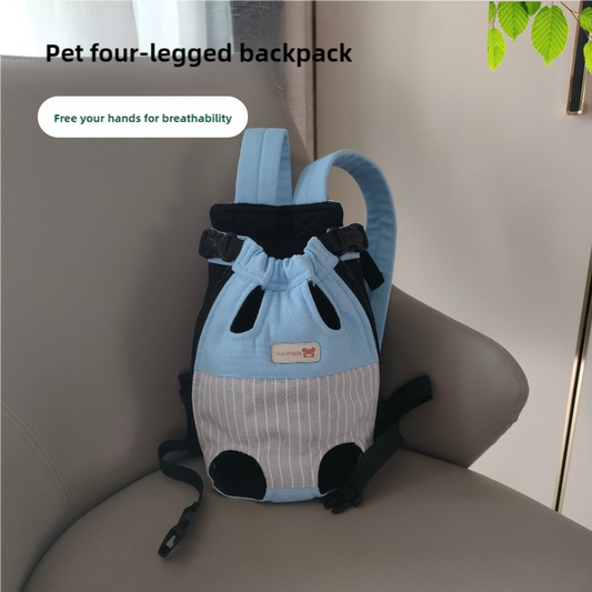 Size XL Blue-Gray Patchwork Pet Backpack Dog Carrier Cat Travel Bag - Breathable, Portable & Hands-Free Four-Leg Design