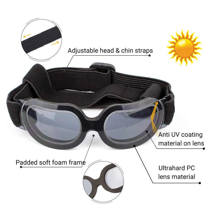 Silver Lenses Pet Sunglasses for Dogs and Cats - UV Protection, Adjustable Strap, Anti-Wind and Anti-Fog Pet Goggles