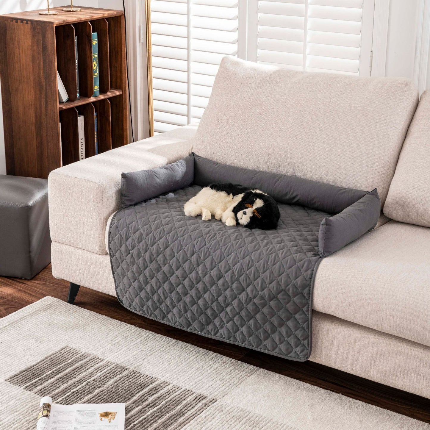 90*120CM Grey Waterproof & Scratch-Resistant Pet Sofa Protector Mat with Pillow | Cat & Dog Bed, Washable, All-Season