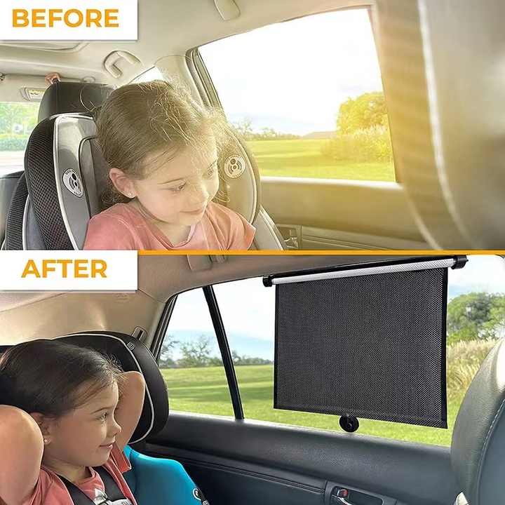 2 Pcs 40*45cm Black Adjustable Retractable Car Side Window Sun Shade - UV Protection, Easy Installation with Suction Cups