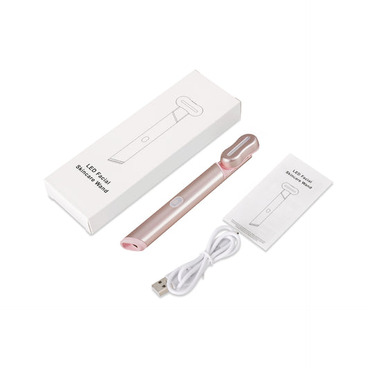 Pink LED Facial Skincare Wand - Portable Eye Care Device, EMS Microcurrent & Red Light Therapy for Wrinkles, Dark Circles, and Puffiness Relief