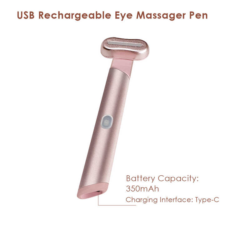 Pink LED Facial Skincare Wand - Portable Eye Care Device, EMS Microcurrent & Red Light Therapy for Wrinkles, Dark Circles, and Puffiness Relief