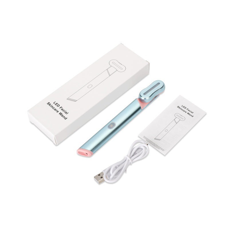 Blue LED Facial Skincare Wand - Portable Eye Care Device, EMS Microcurrent & Red Light Therapy for Wrinkles, Dark Circles, and Puffiness Relief