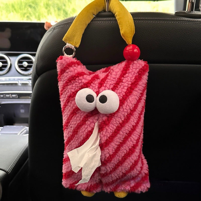 Pink Cartoon Monster Tissue Box, Plush Tissue Holder for Car or Home, Cute and Fun Design