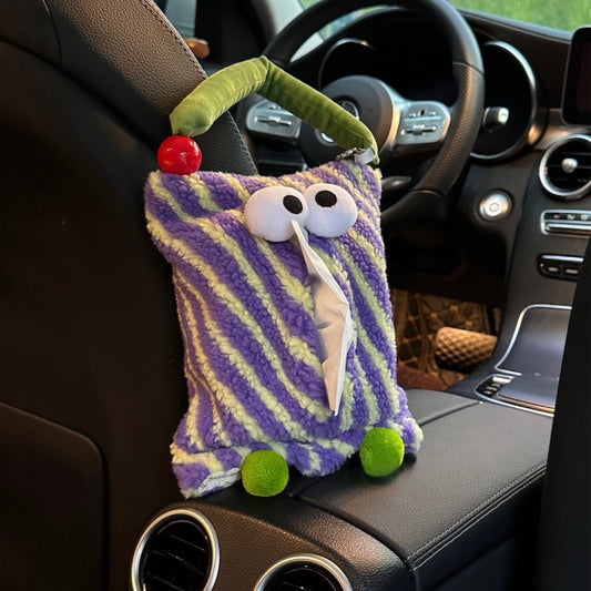 Purple And Green Cartoon Monster Tissue Box, Plush Tissue Holder for Car or Home, Cute and Fun Design