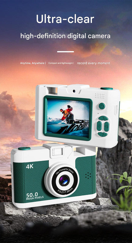 Compact 4K Digital Camera - 50MP, 16x Zoom, 2.4-inch IPS Screen, WiFi & Fill Light - Retro CCD Style(Yellow)