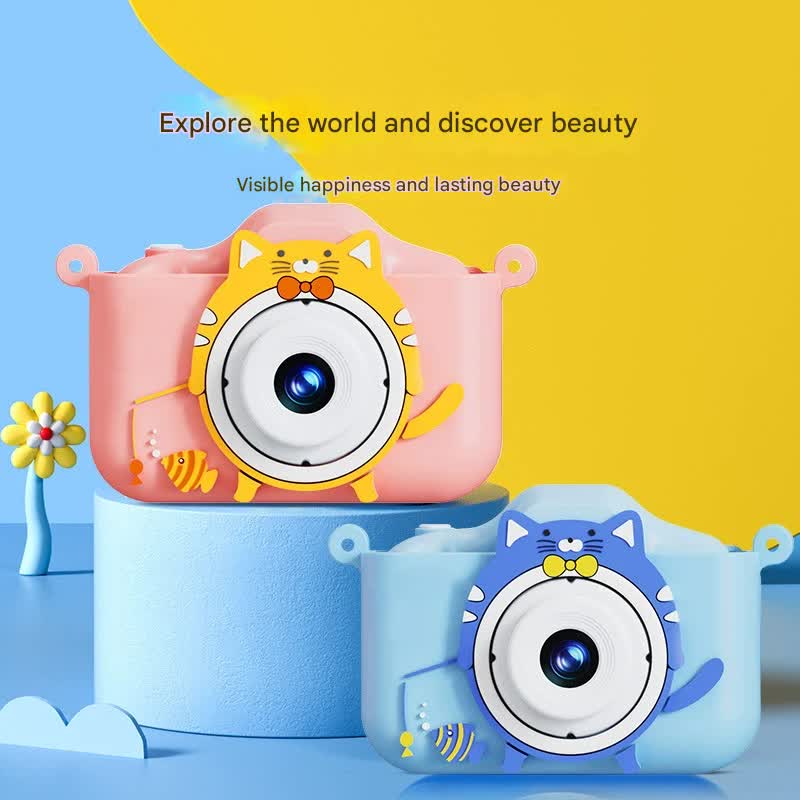 Digital Camera with Cute Cat Silicone Case - Dual Lens, 96MP, HD Screen & Music Playback(yellow)