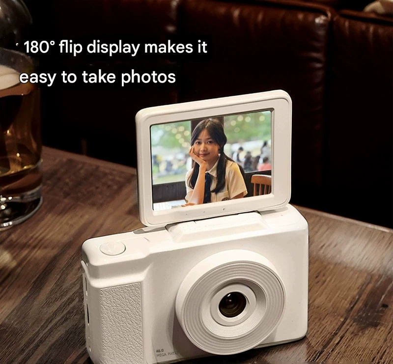 48MP Student Digital Camera with 180 Flip Screen & 3-Setting Fill Light(black)