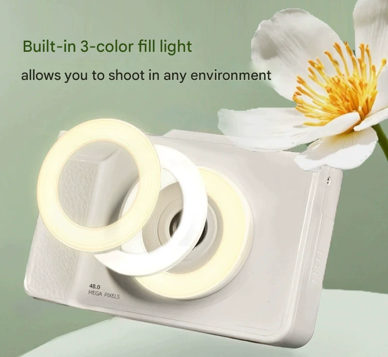 48MP Student Digital Camera with 180 Flip Screen & 3-Setting Fill Light(black)